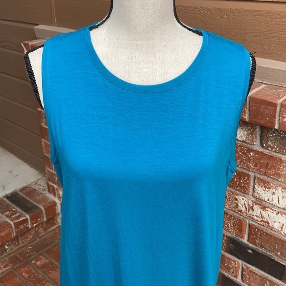 Eileen Fisher NWT Drop Waist Dress M Jasper Blue Teal Tencel Jersey Quiet Luxury - Picture 2 of 8